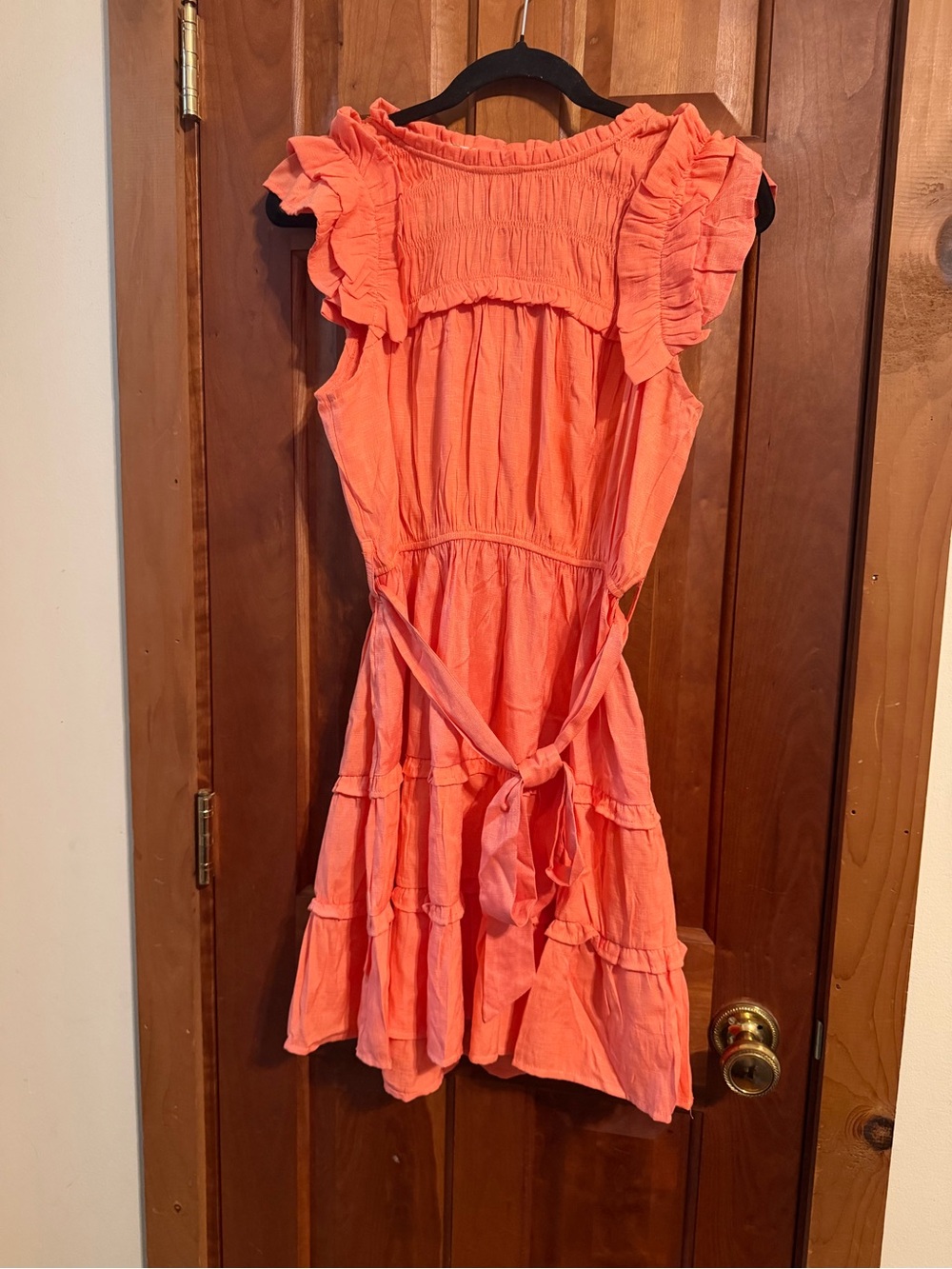 Umgee Women’s Coral Ruffle Tiered Dress with Tie Waist